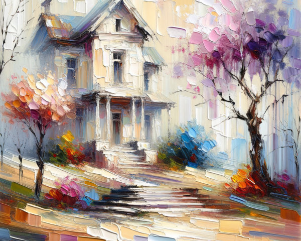 Impressionistic Oil Painting of a Victorian House