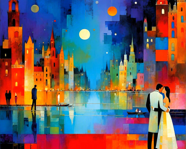Vibrant Dusk Cityscape with Colorful Buildings