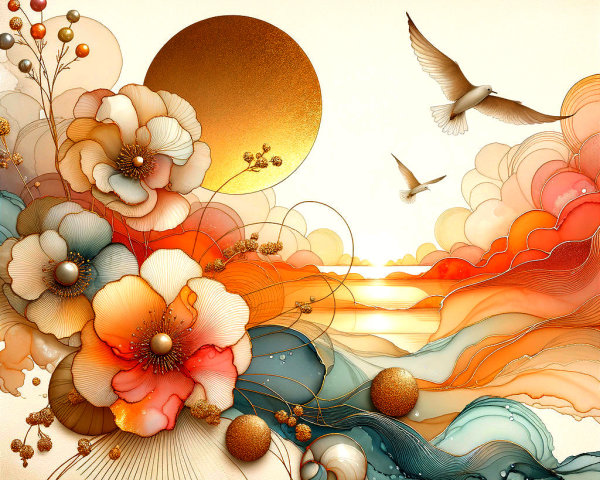 Abstract Composition of Flowers and Nature Elements