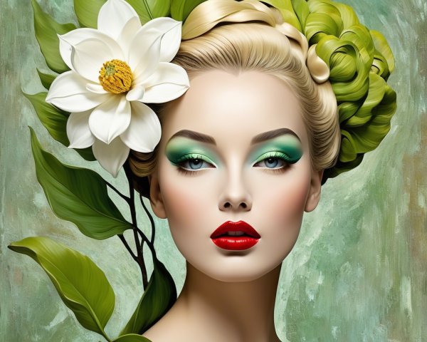 Portrait of a Woman with Braided Hair and Floral Accents