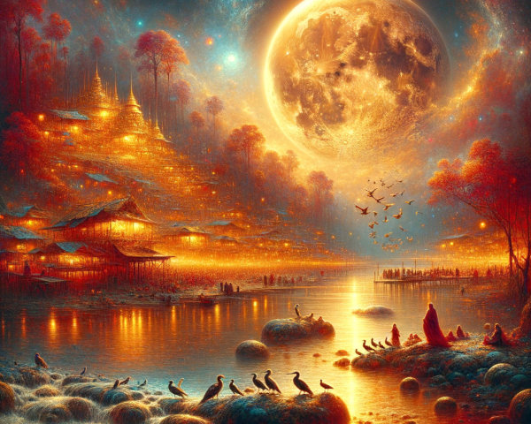 Mystical Landscape with Full Moon and Ancient Temples