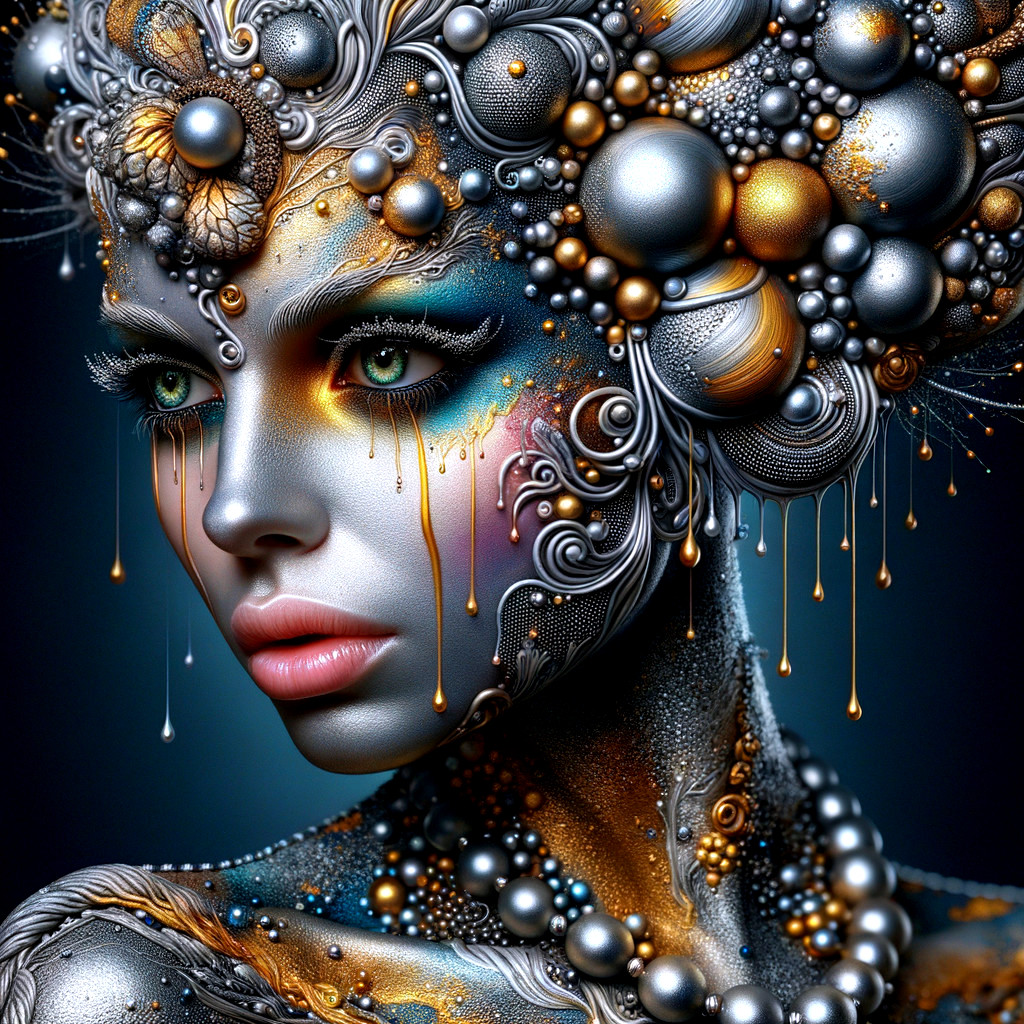 Woman with Metallic Embellishments and Vibrant Eyes