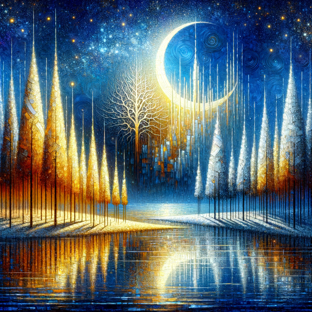 Serene Night Landscape with Starry Sky and Moon