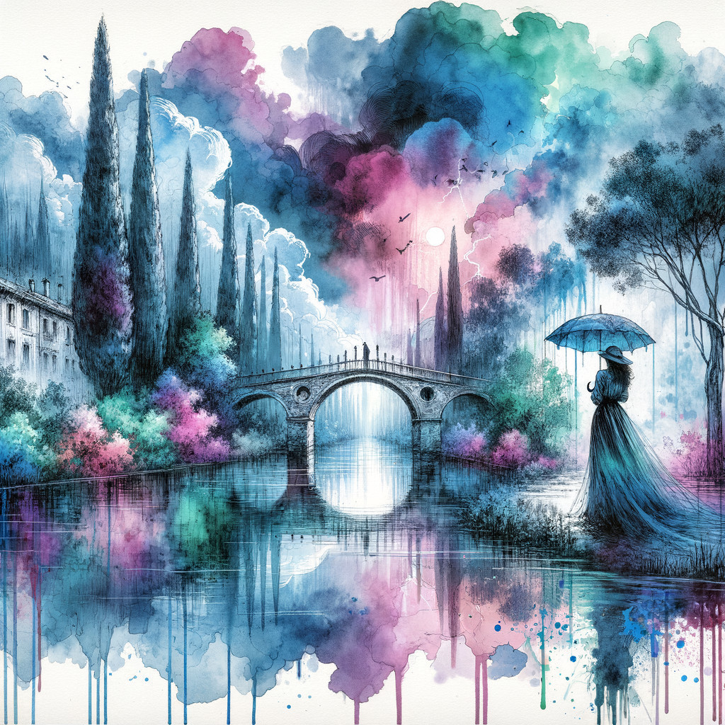 Serene Landscape with Bridge Over Reflective River