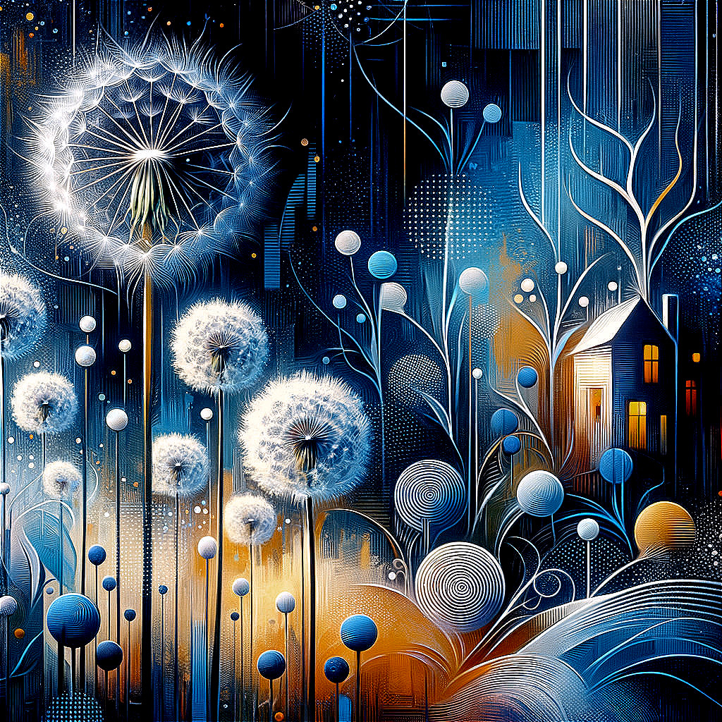 Ethereal Landscape with Luminous Dandelion Flowers