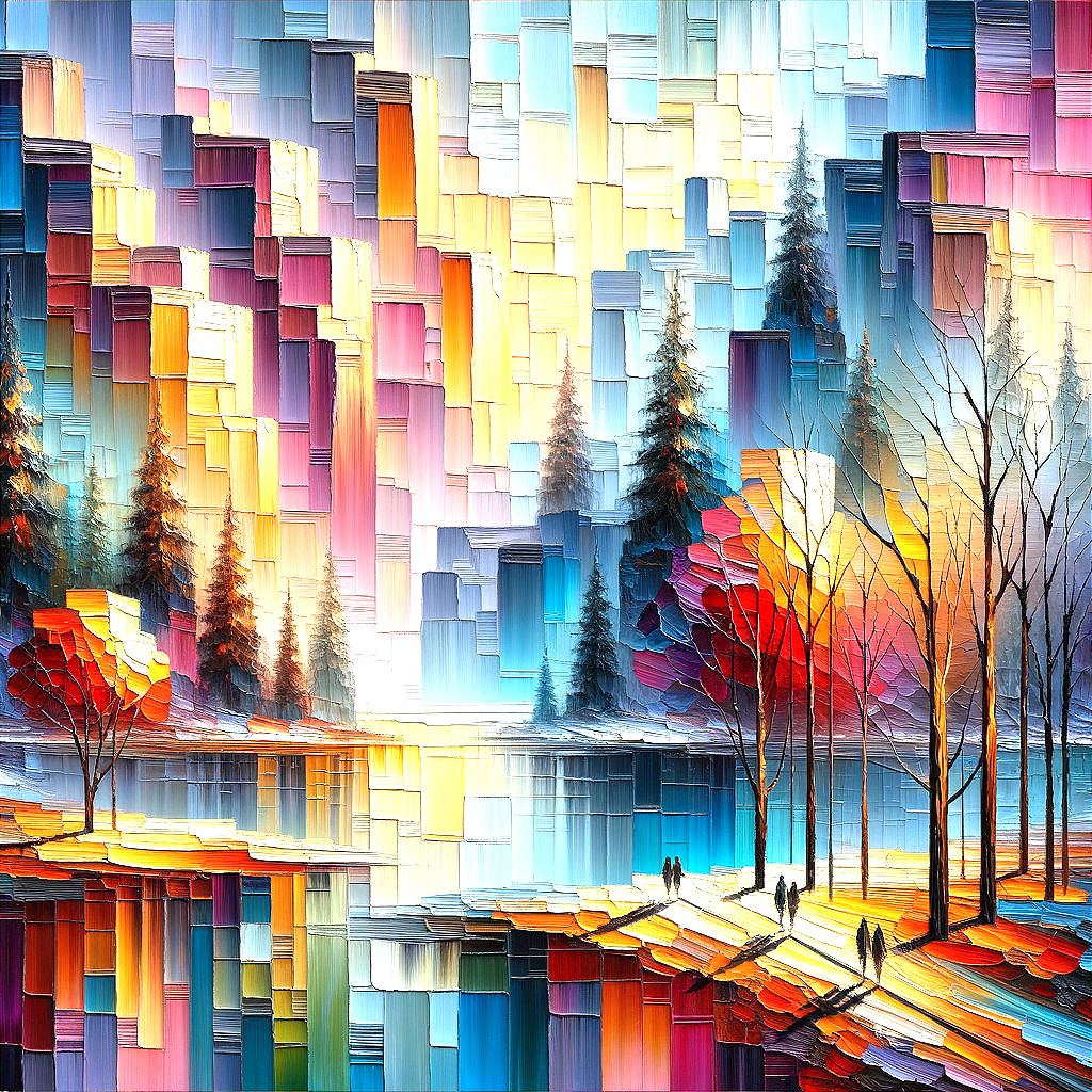 Vibrant Abstract Landscape with Reflective Lake