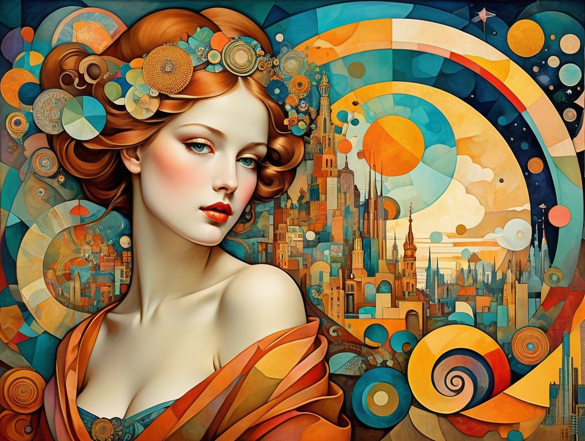 Stylized portrait of a woman with vibrant red hair