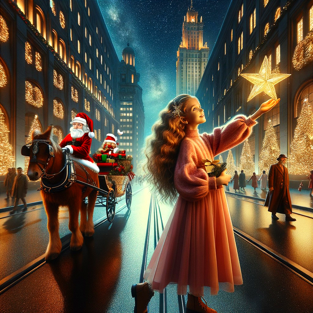 Festive Nighttime Scene with Holiday Decorations