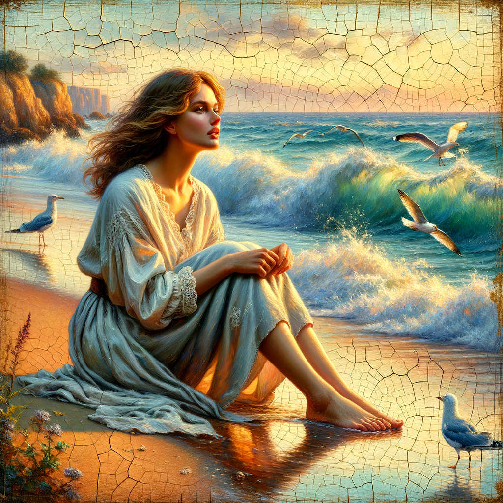 Young woman on beach during sunset with ocean waves