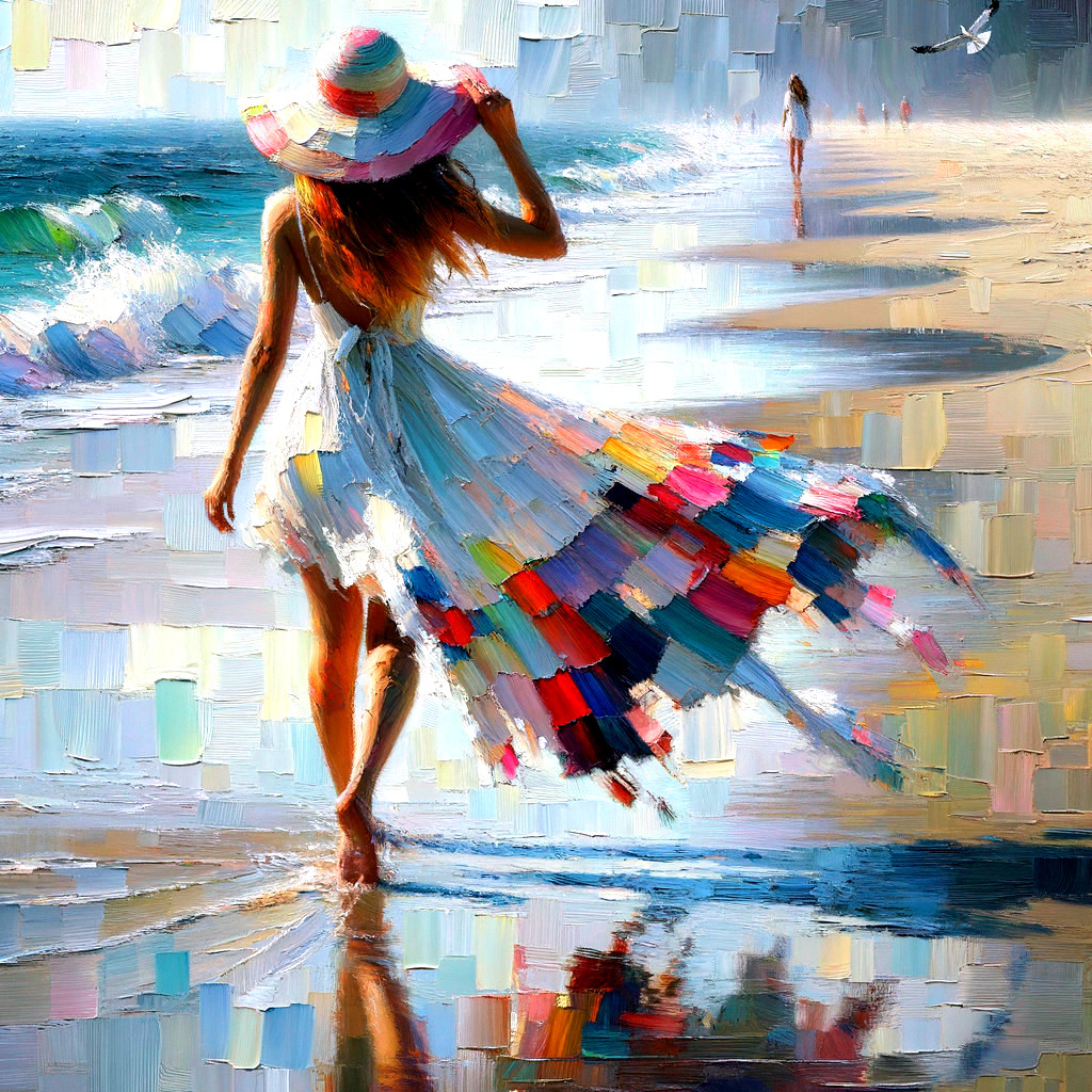 Impressionistic Painting of Woman on Beach Scene