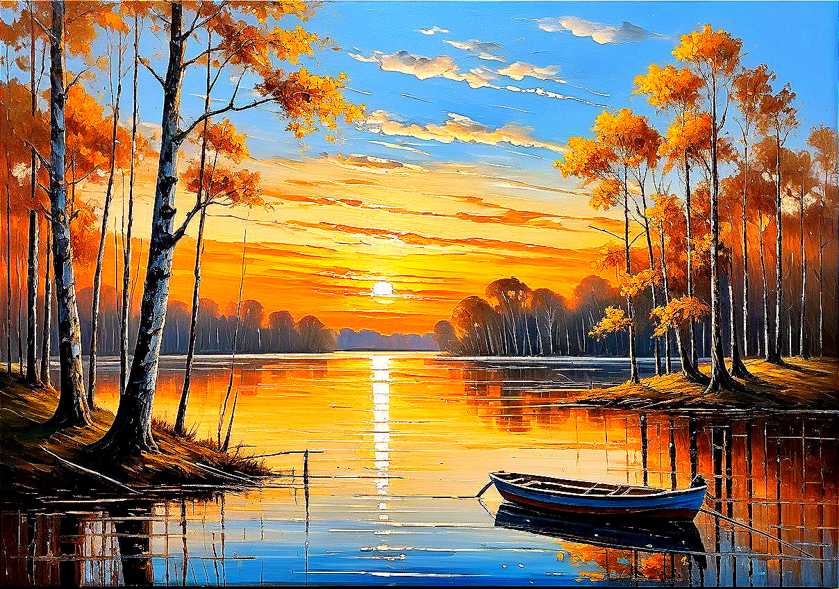 Tranquil Lakeside Sunset with Autumn Foliage