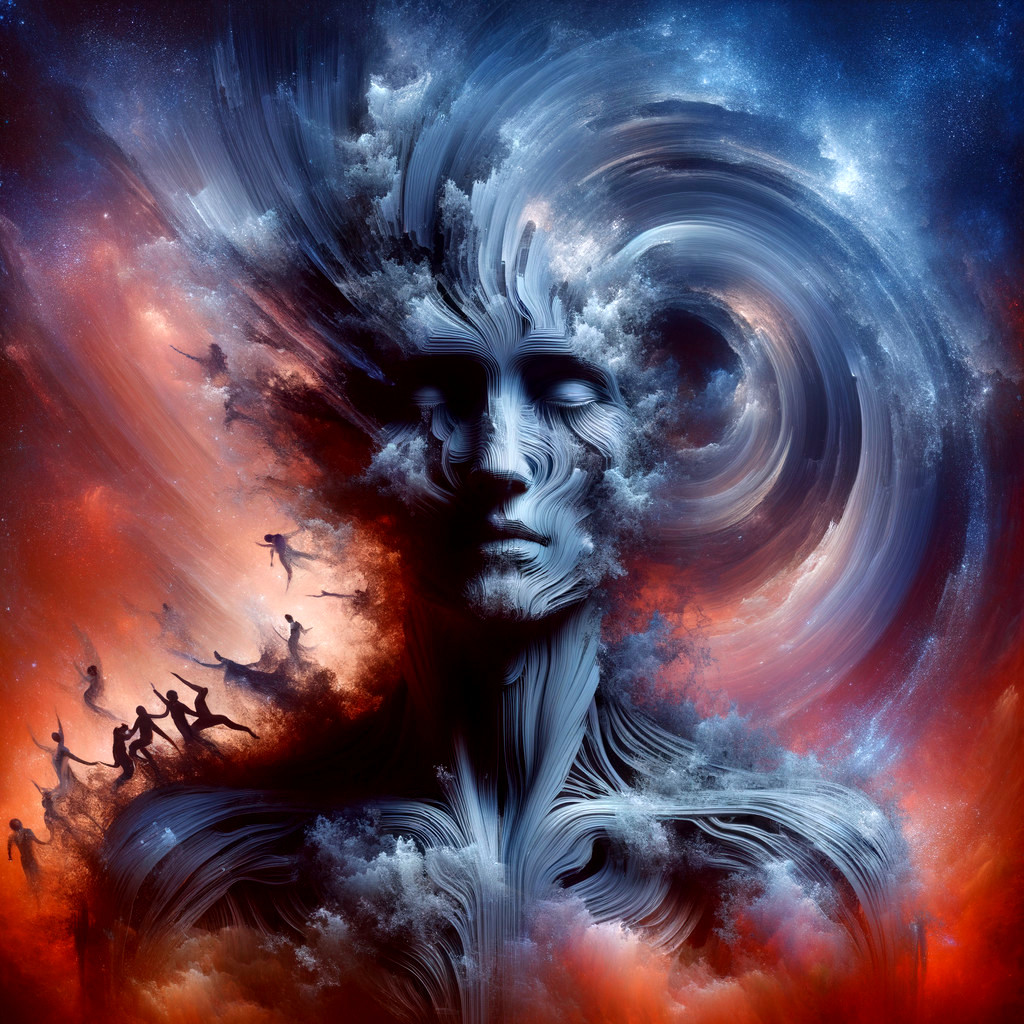 Surreal Cosmic Human Face with Vibrant Clouds