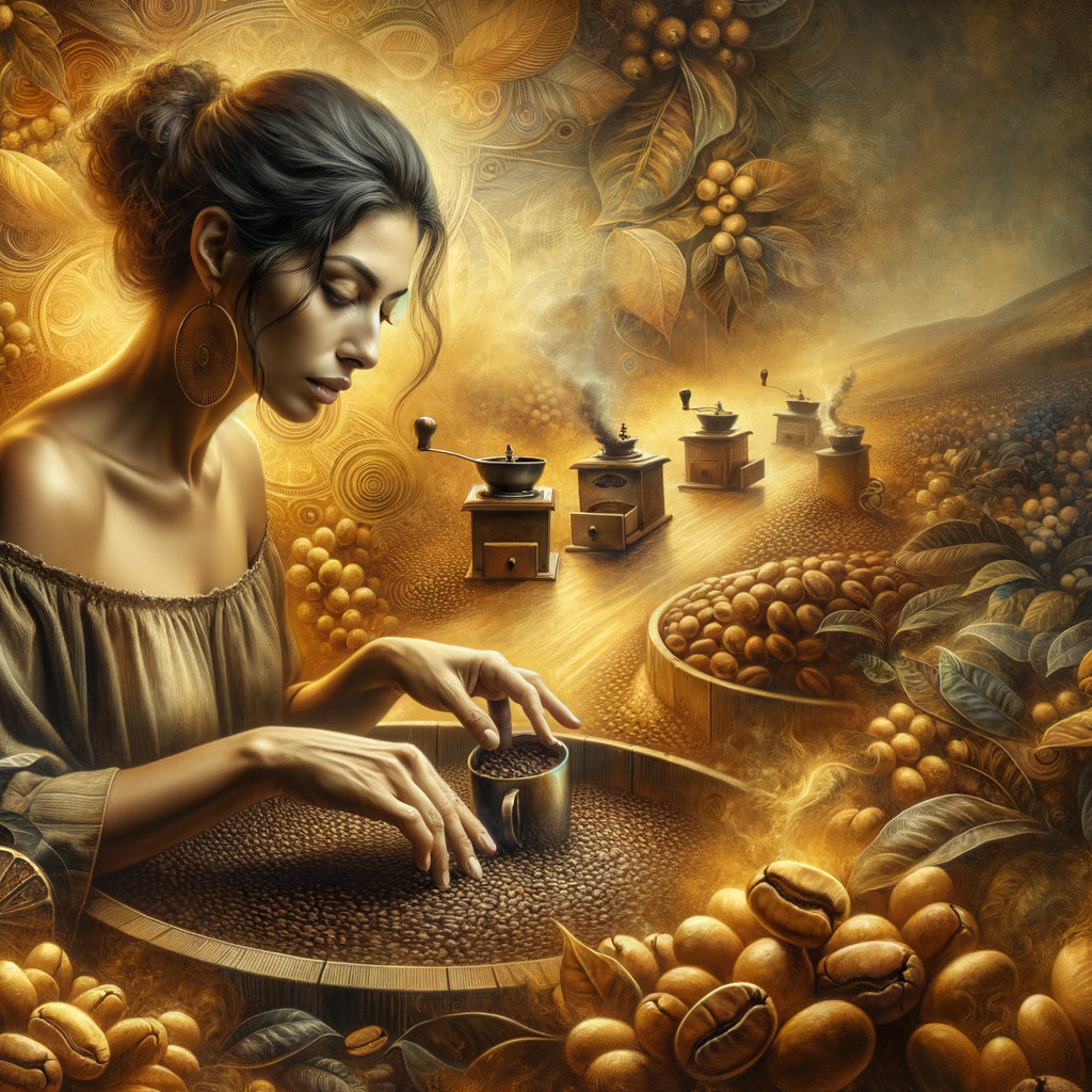 Serene Woman Sifting Coffee Beans in Nature's Beauty