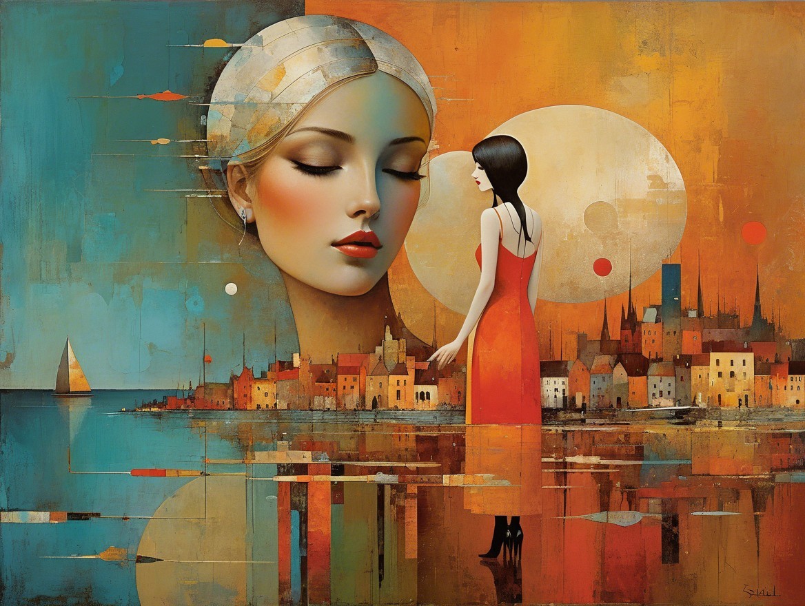 Surreal Artwork with Abstract Shapes and Vibrant Colors