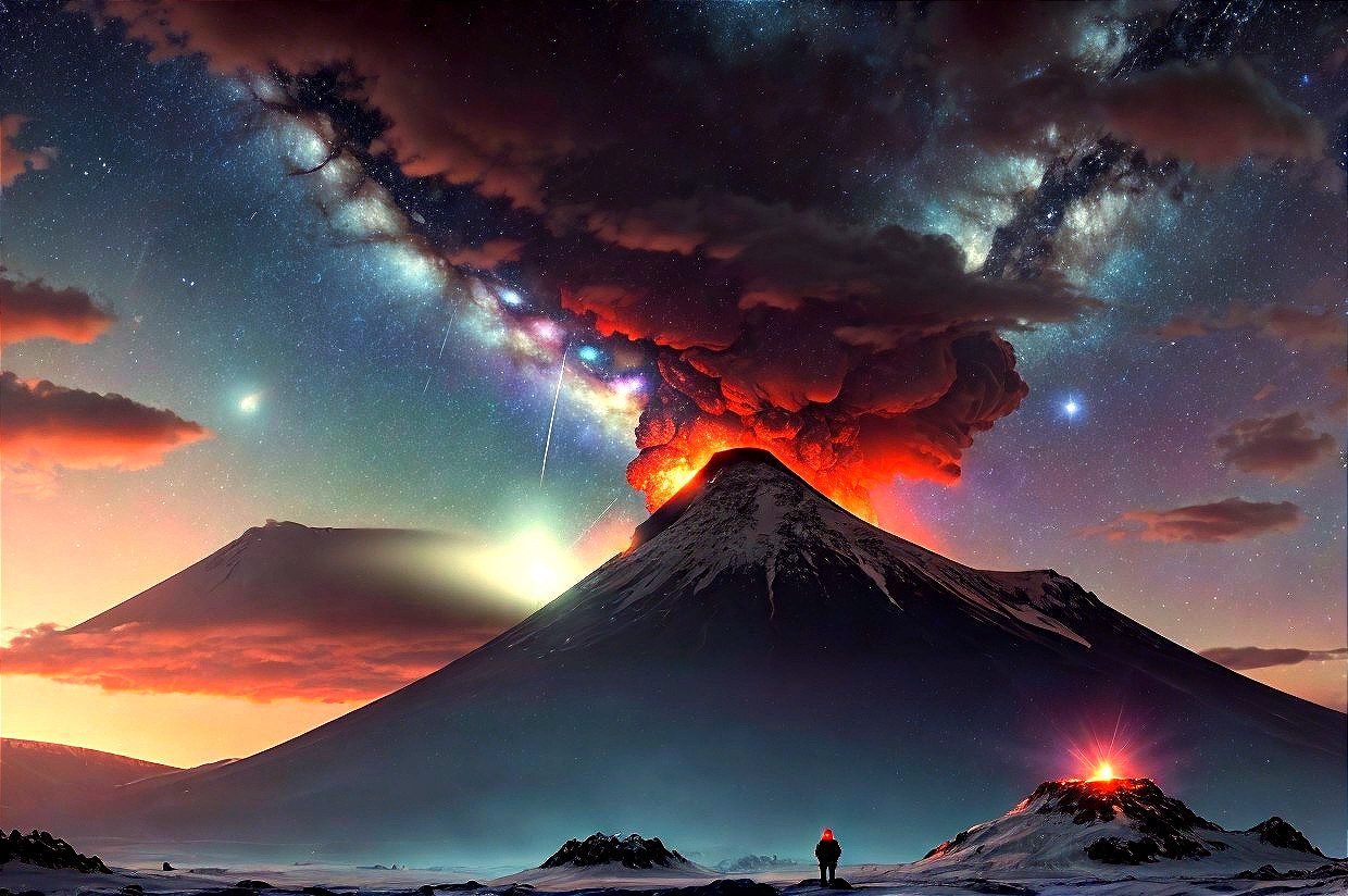 Eruption Under Starlit Night Sky