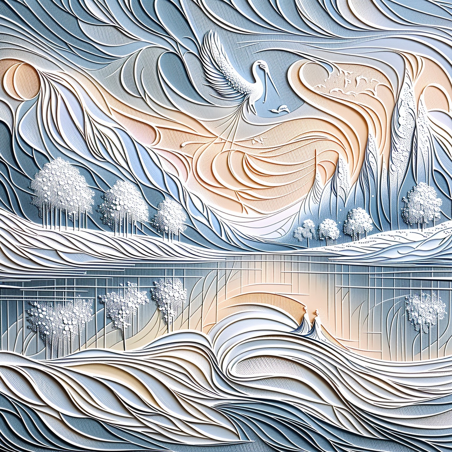 Textured Layered Design of a Serene Landscape Scene