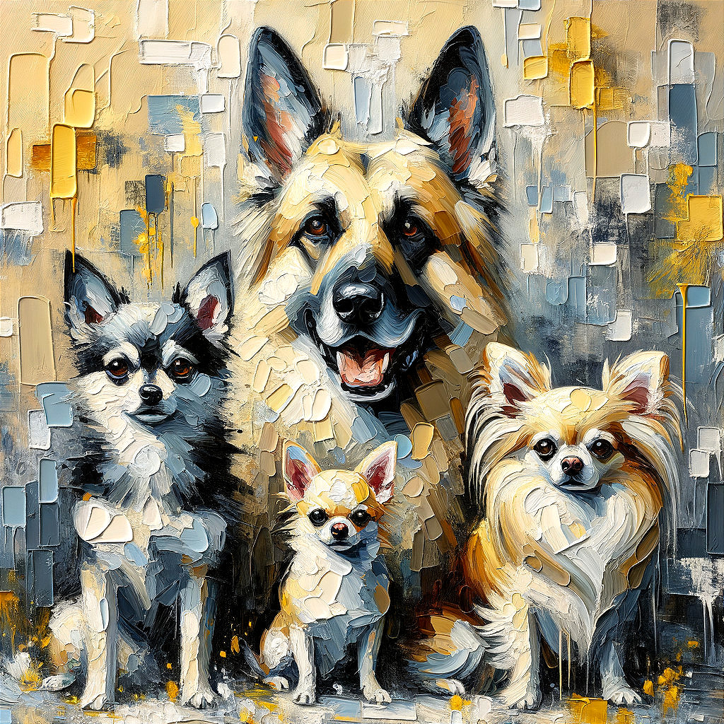 Abstract Painting of Four Dogs in Vibrant Colors
