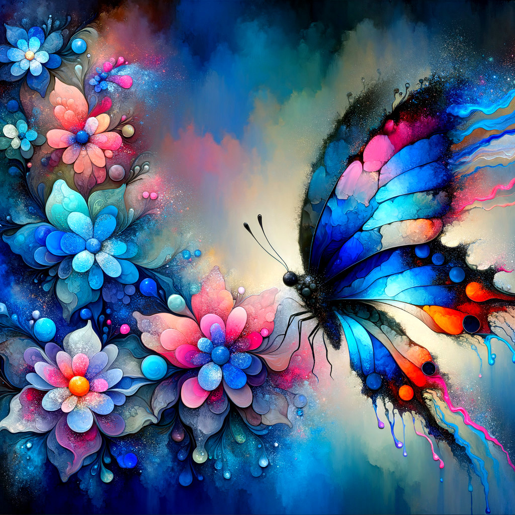 Colorful Butterfly Artwork with Stylized Flowers