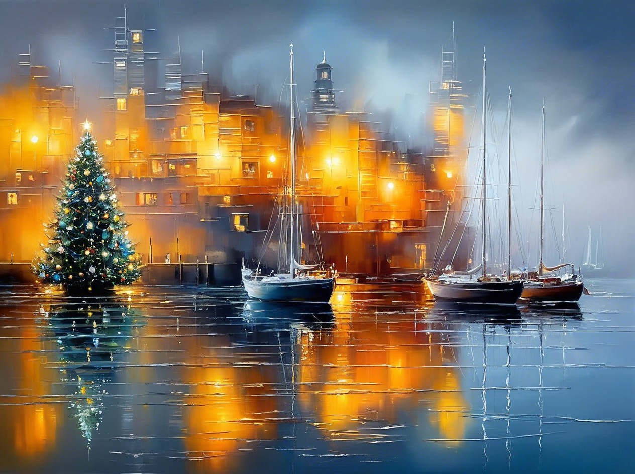 Impressionistic Waterfront Cityscape at Night