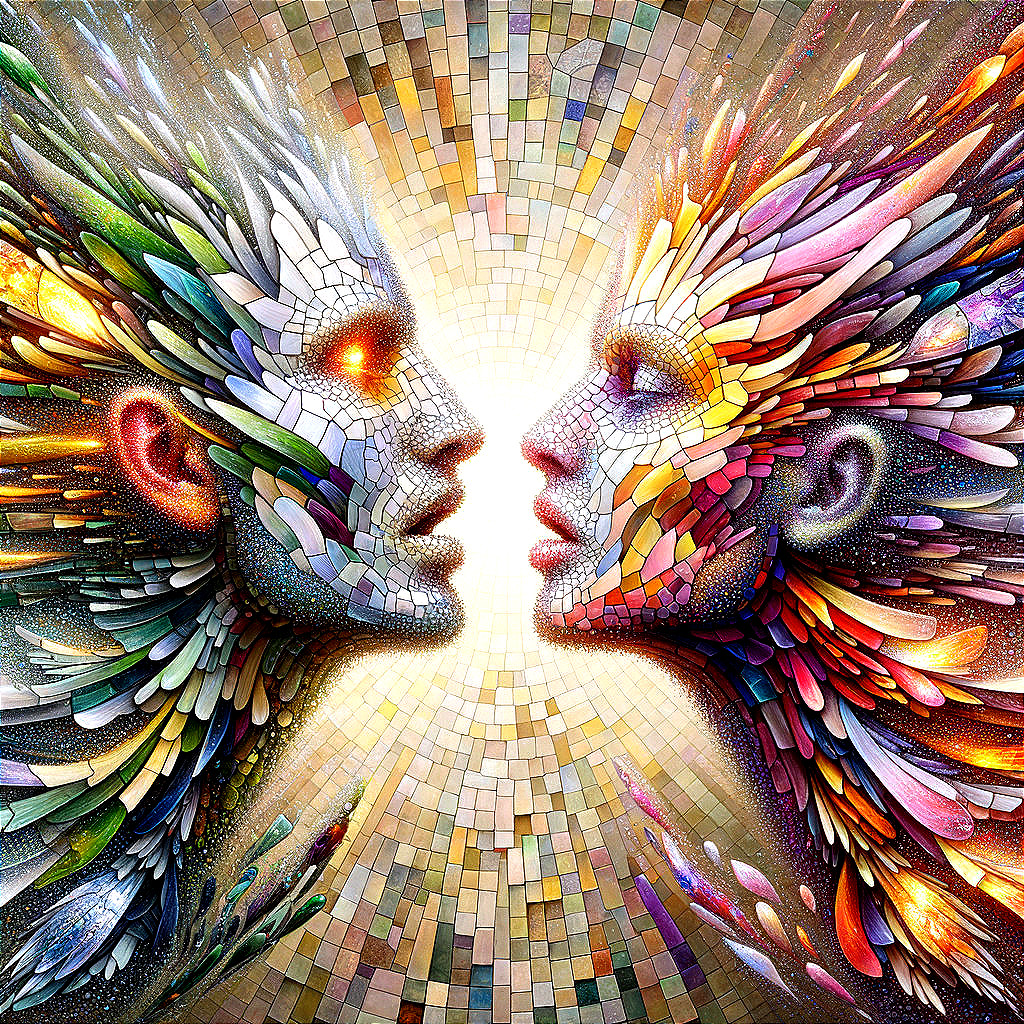 Stylized Human Faces with Colorful Feather Patterns