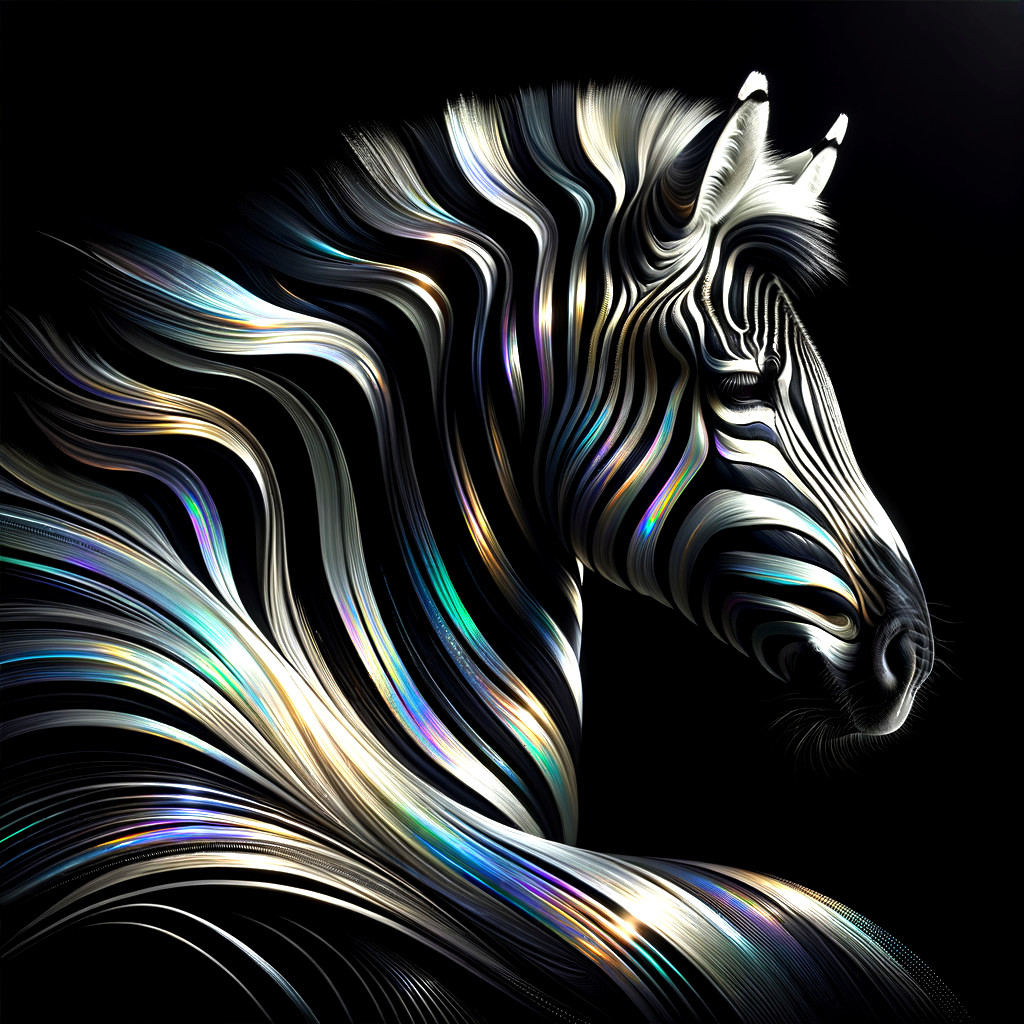 Stylized Zebra Head with Iridescent Lines and Colors