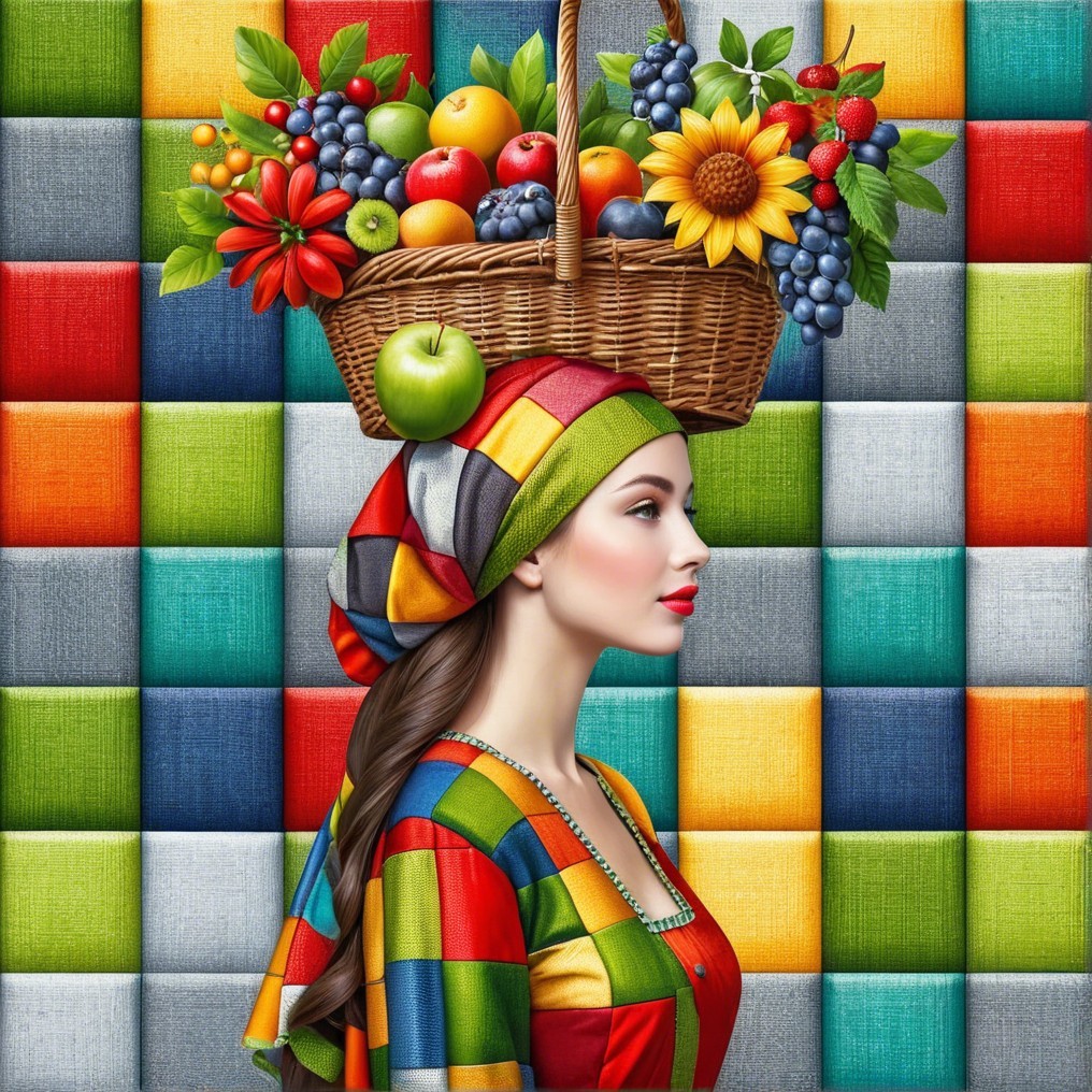 Vibrant Woman with Basket in Colorful Setting