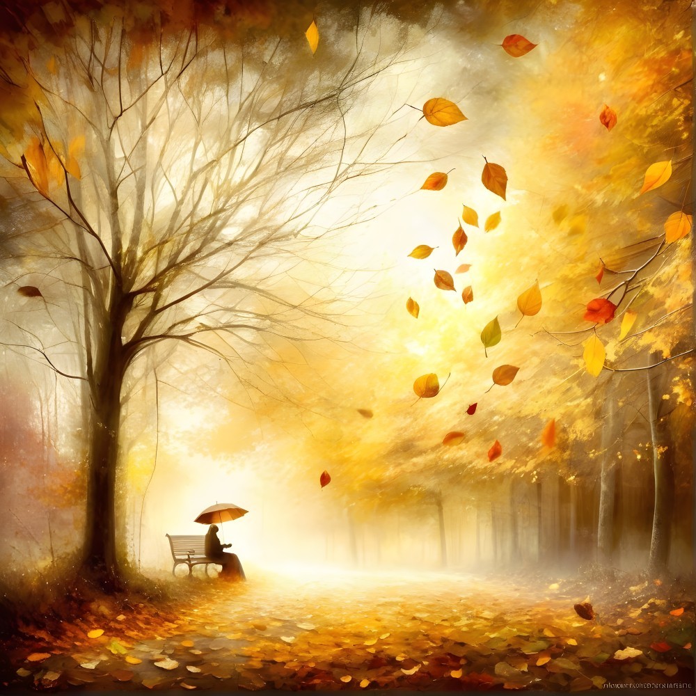 Serene Autumn Scene with Colorful Foliage and Mist