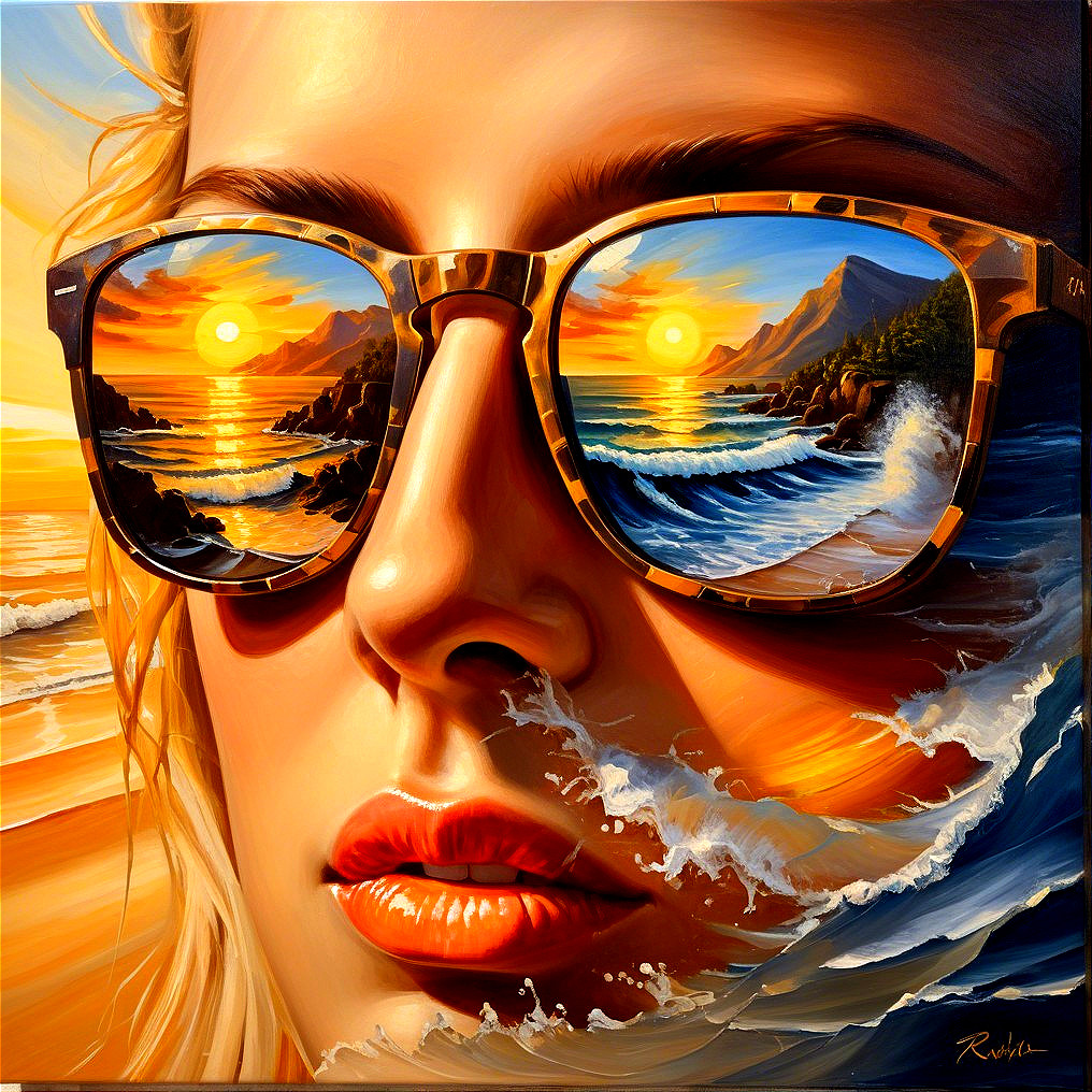 Close-up of Woman's Face with Reflective Sunglasses