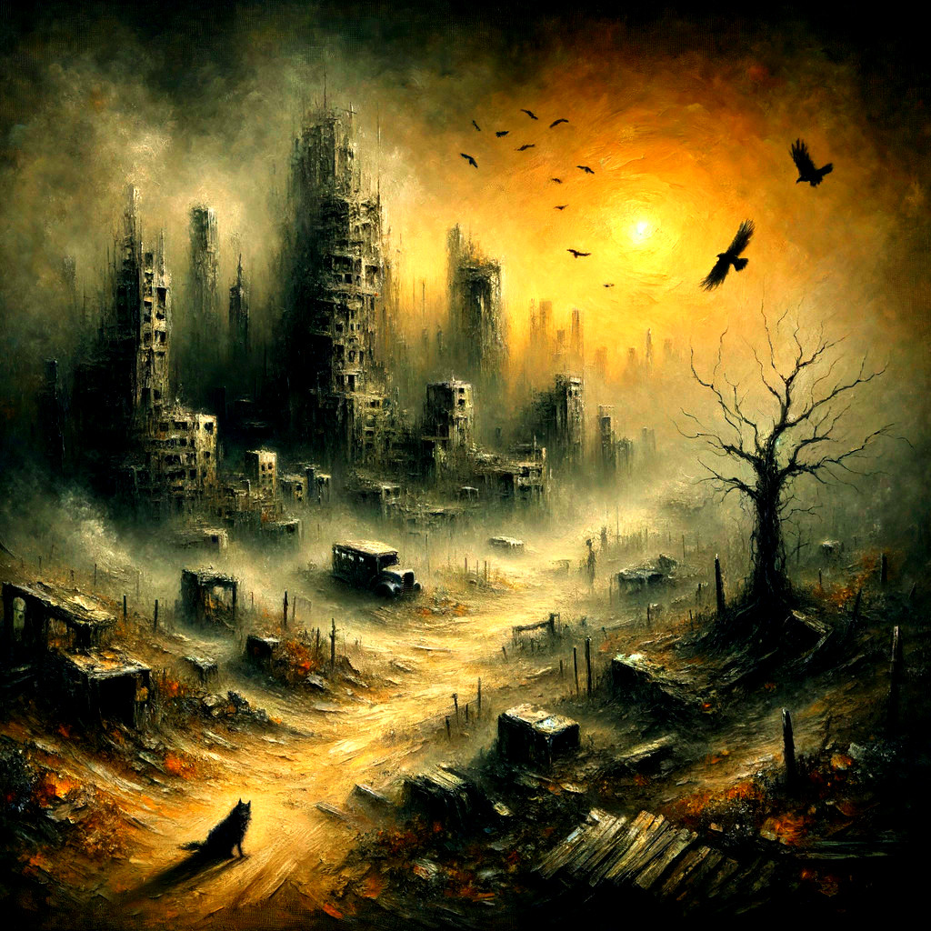 Desolate Landscape with Ruins and Smoky Sky