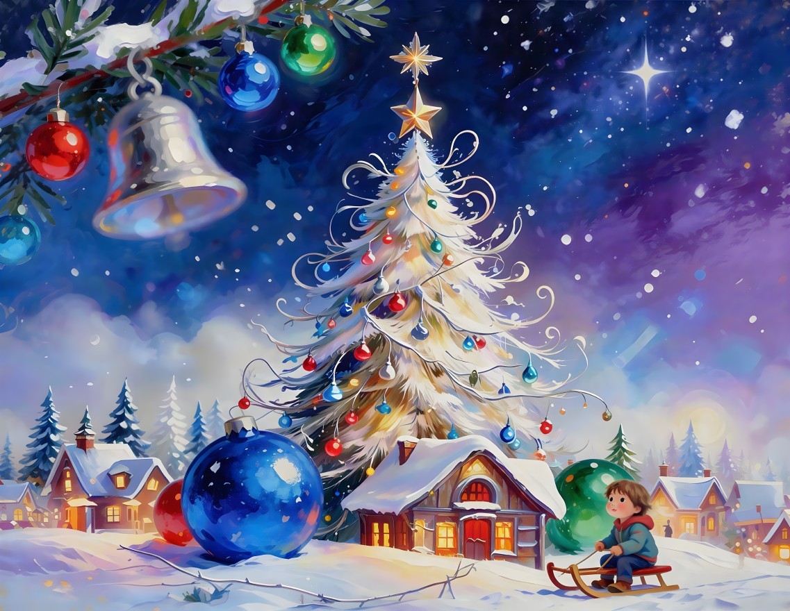 Enchanted Christmas Village in Digital Painting Style