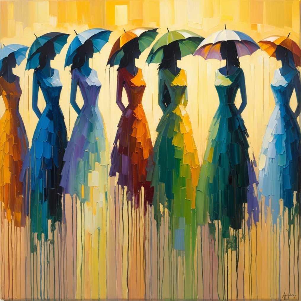 Abstract Artwork of Colorful Silhouettes with Umbrellas