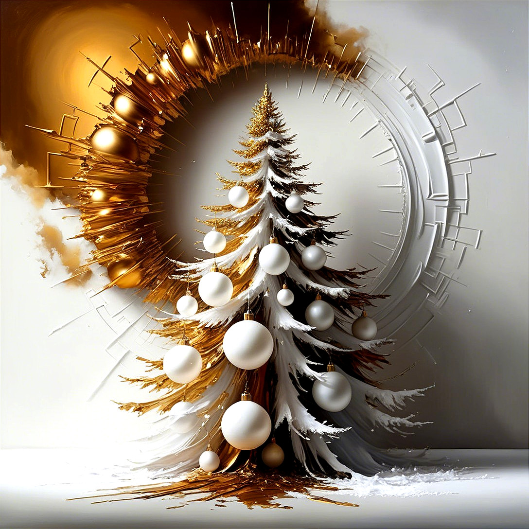 Stylized Christmas Tree with Gold and White Elements