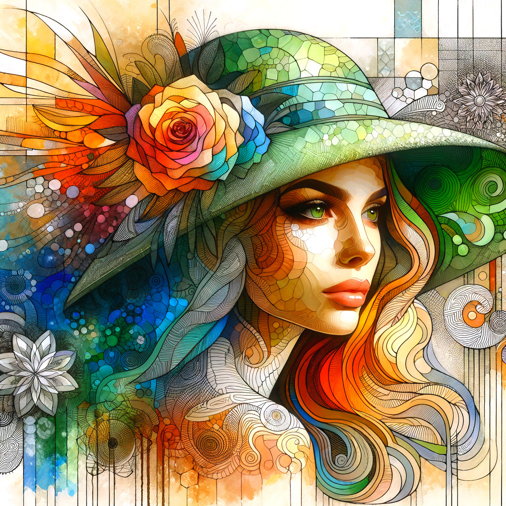 Vibrant portrait of a woman with colorful hat and rose