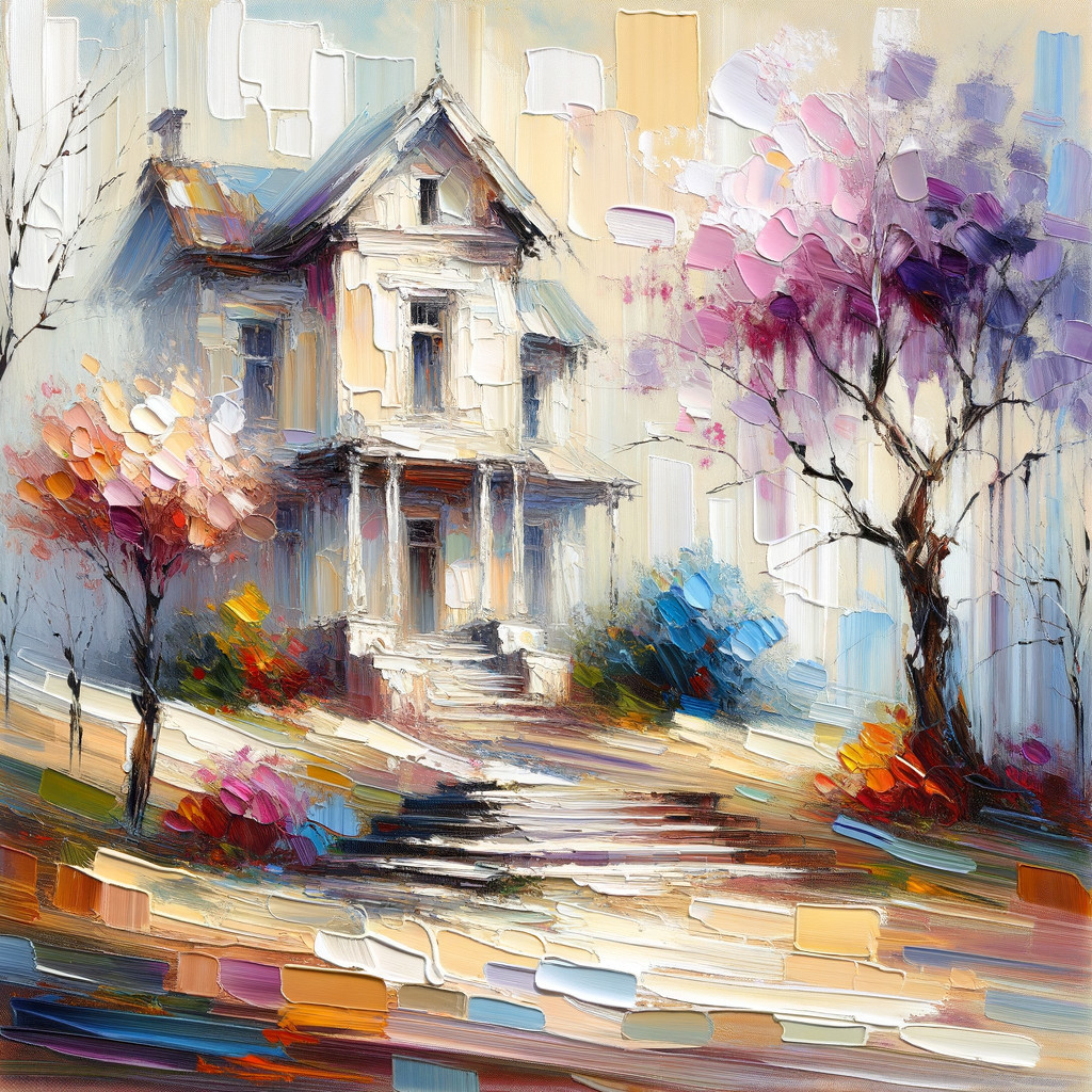 Impressionistic Oil Painting of a Victorian House