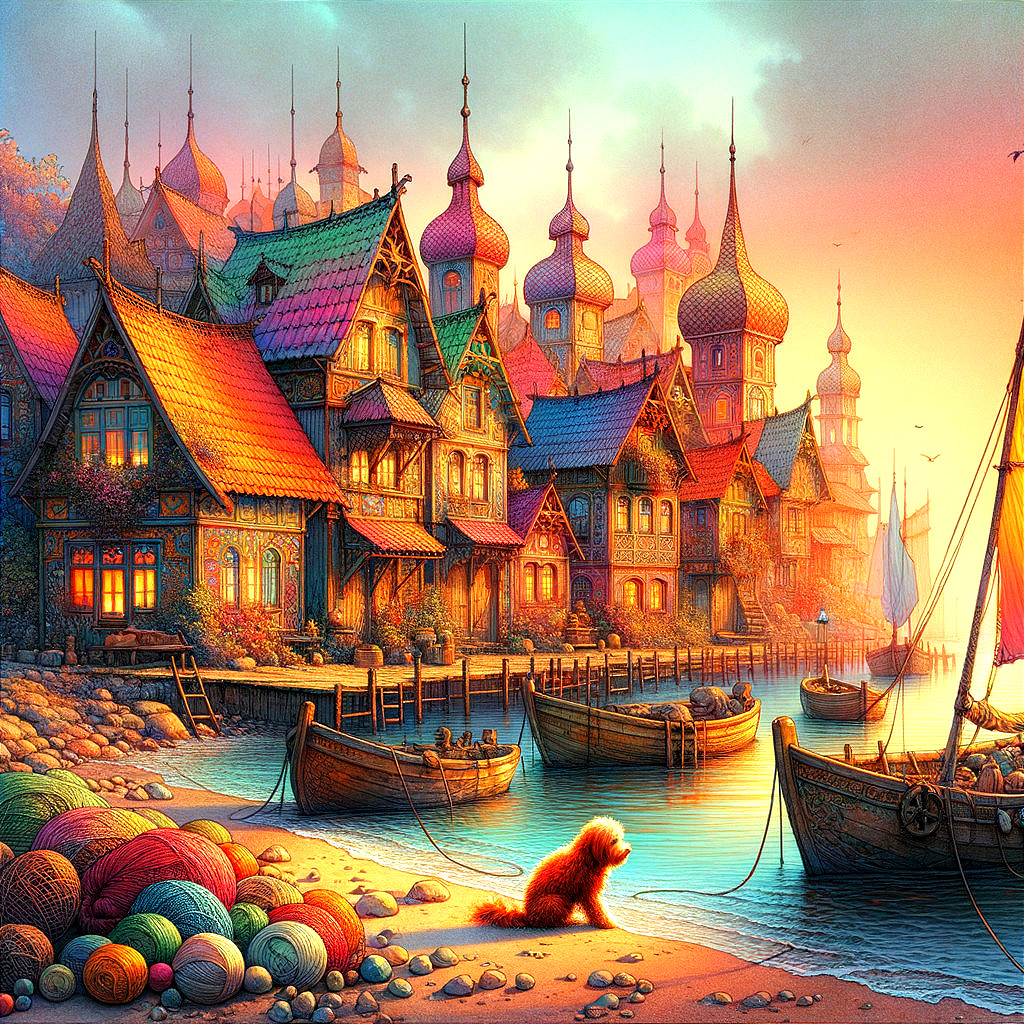 Vibrant Seaside Village with Colorful Homes and Boats