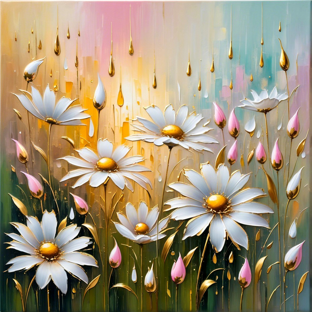 Vibrant Artwork of a Blooming Garden with Daisies
