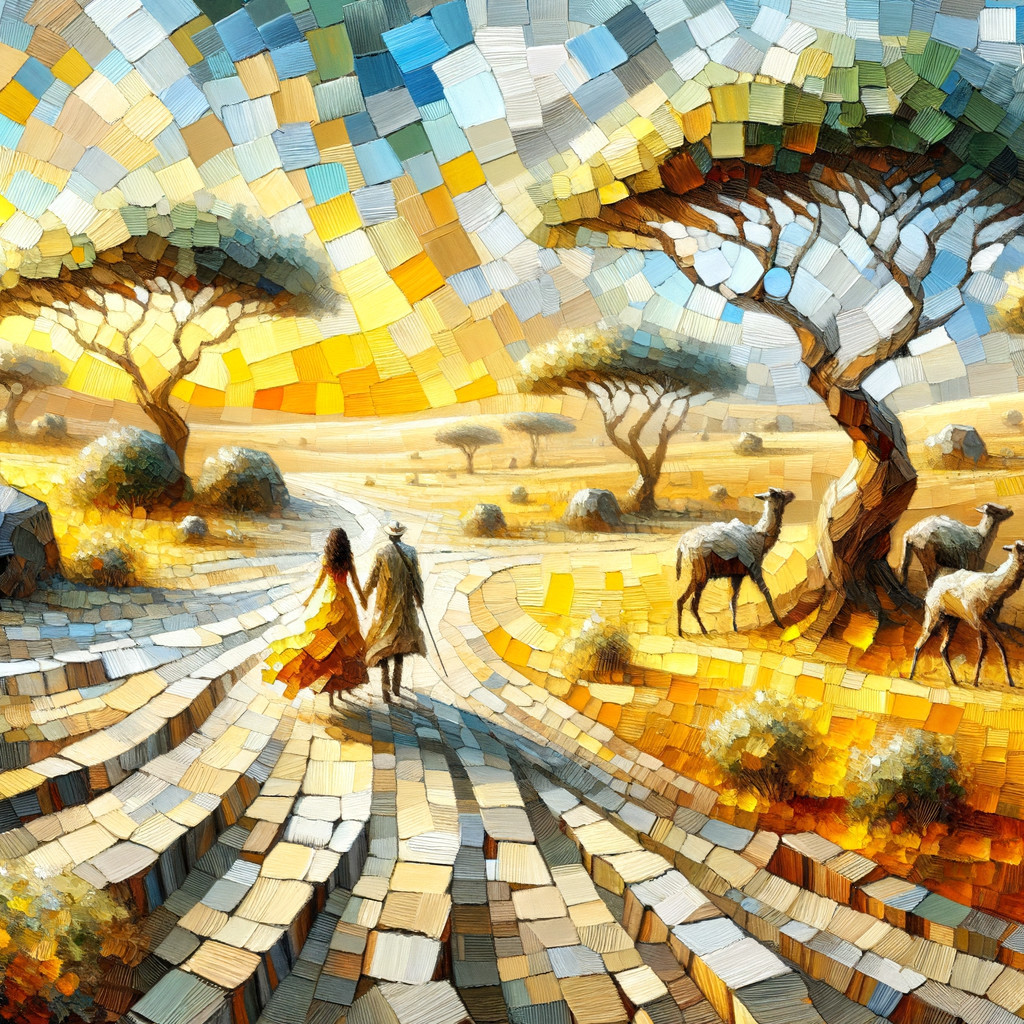 Vibrant Landscape with Sunset and Grazing Sheep