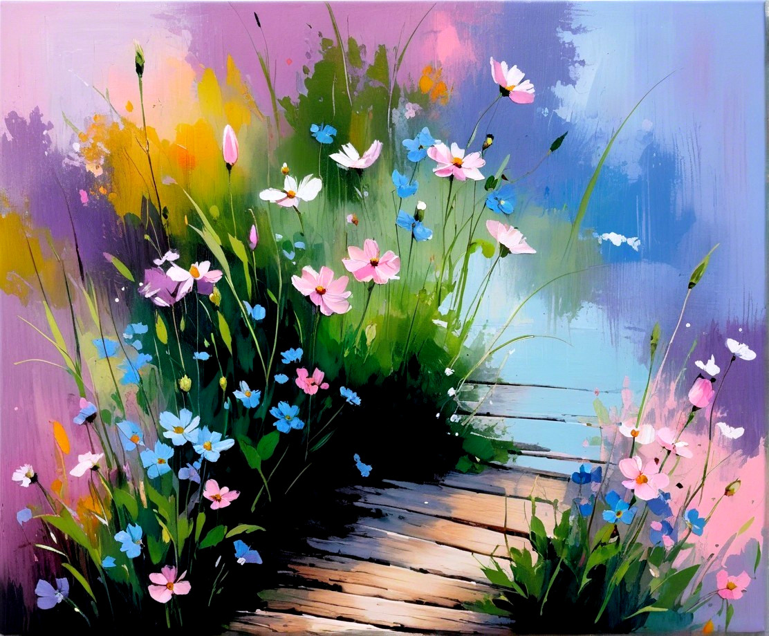 Vibrant Impressionistic Wildflower Painting Description