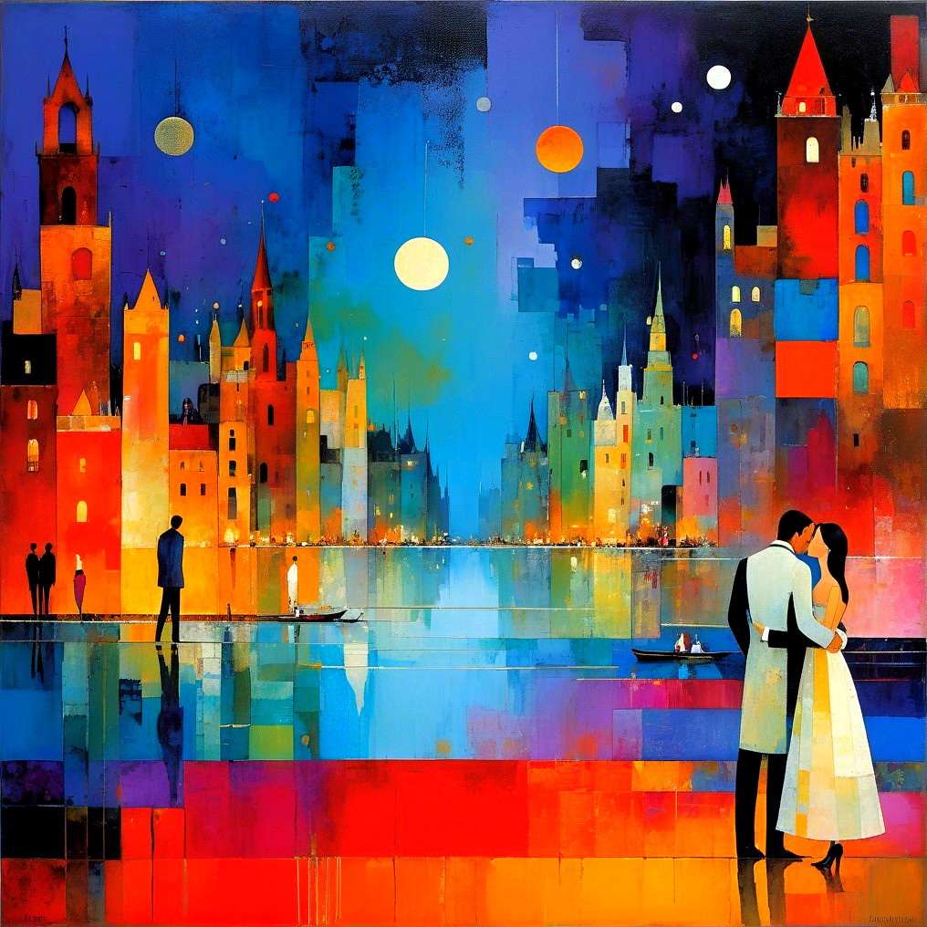 Vibrant Dusk Cityscape with Colorful Buildings