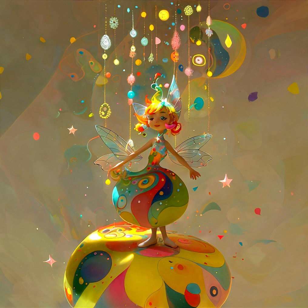 Whimsical Fairy on Colorful Abstract Sphere