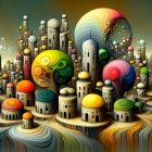 Whimsical Cityscape with Colorful Domes and Spirals
