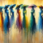 Abstract Artwork of Colorful Silhouettes with Umbrellas