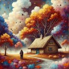 Quaint Cottage in a Vibrant Autumn Landscape