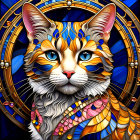 Majestic Cat Portrait with Stained Glass Background