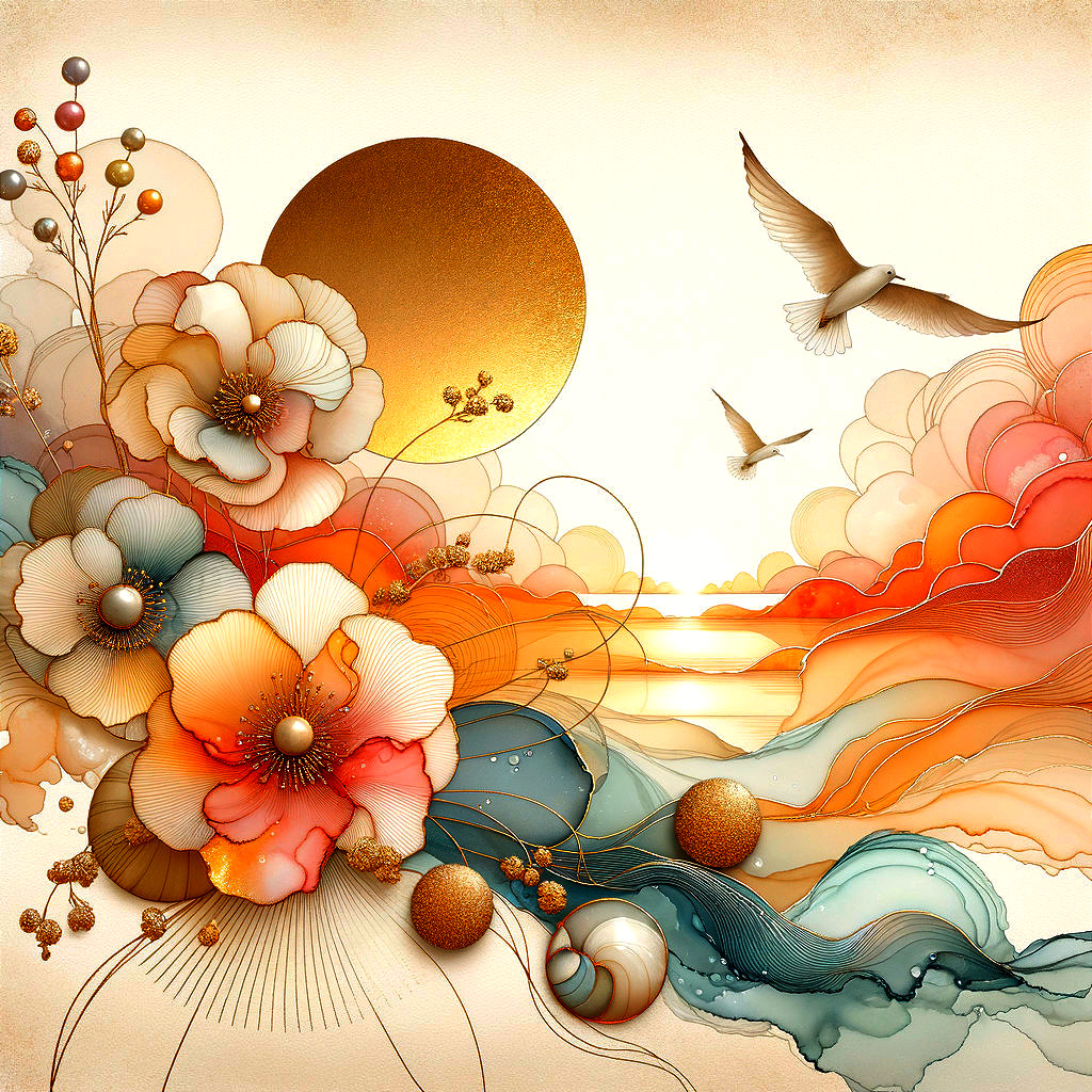 Abstract Composition of Flowers and Nature Elements