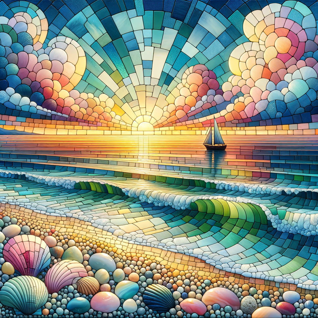 Vibrant Mosaic of Serene Seascape at Sunset