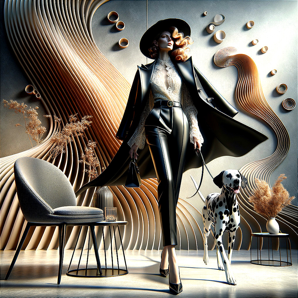 Chic Woman with Dalmatian in Stylish Setting