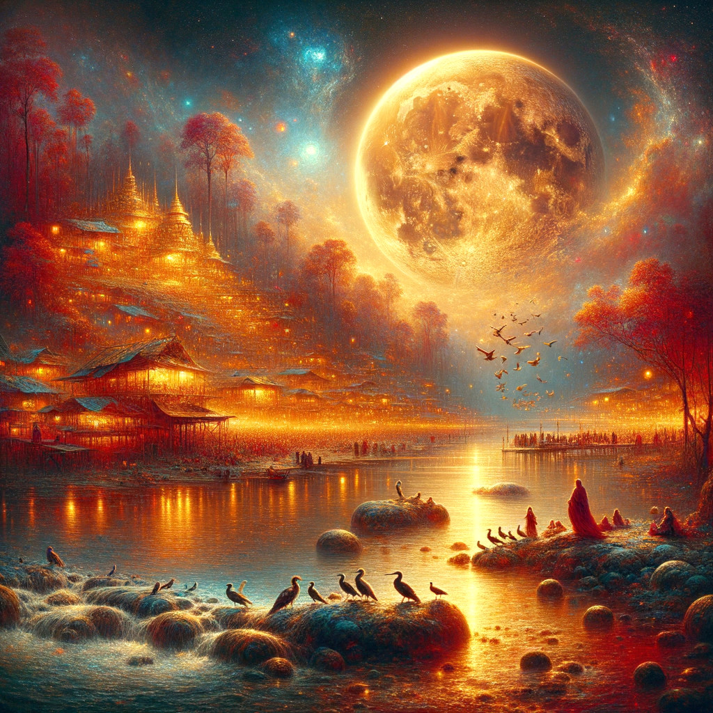 Mystical Landscape with Full Moon and Ancient Temples