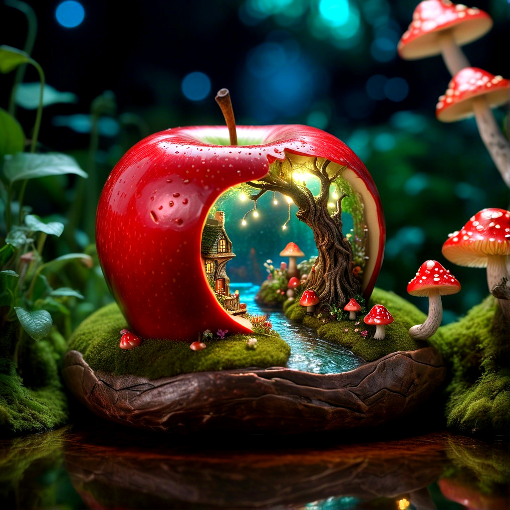 Giant Red Apple with Miniature World Inside