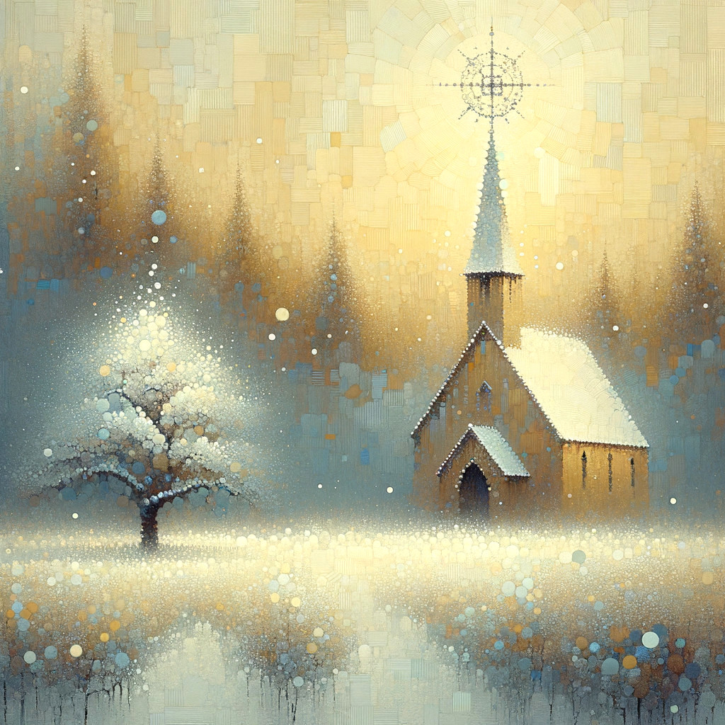 Winter Scene of a Church Surrounded by Snowy Trees
